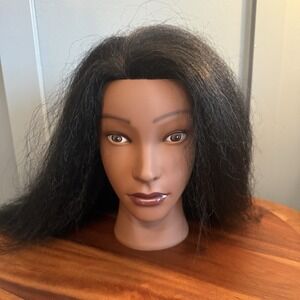 Cosmetology Training Mannequin Head 14" Real Human Hair Textured Dark Skin